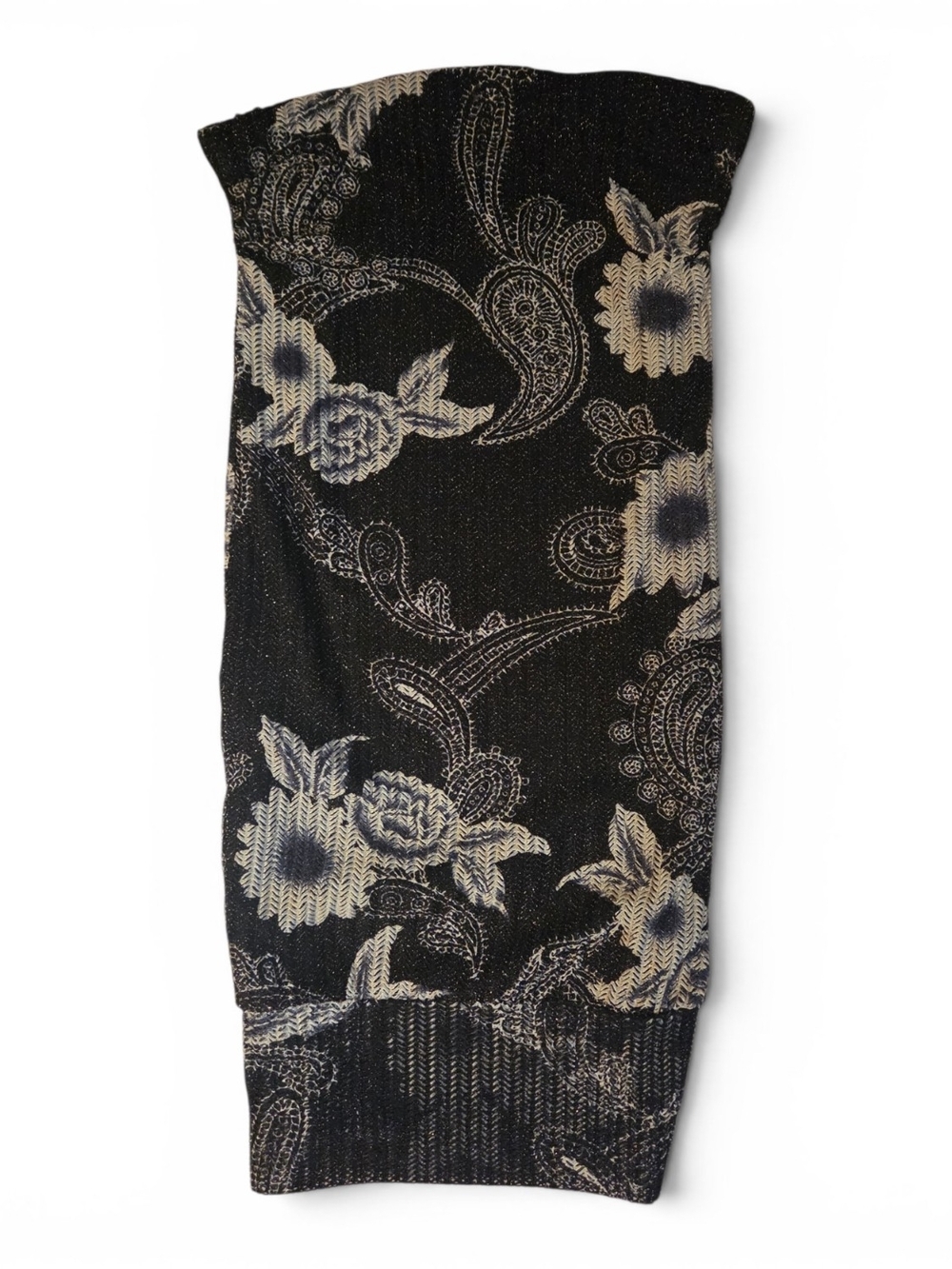 Lette Y2K Black Scrunch Tube Top with Paisley Print